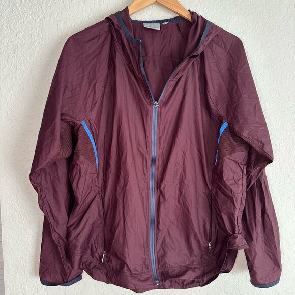Athleta Stowe Hoodie Nylon Jacket Full Zip Purple Plum Large Windbreaker Pockets - Picture 1 of 8